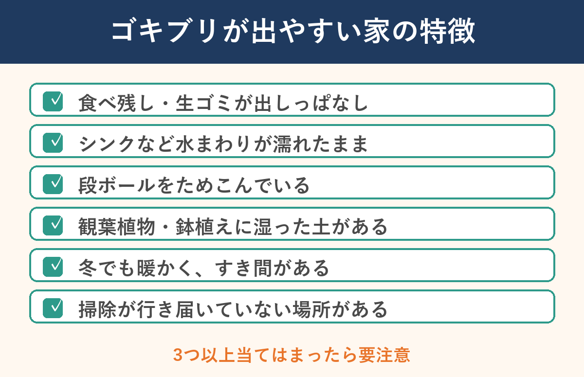 ゴキブリが出やすい家の特徴チェックリスト