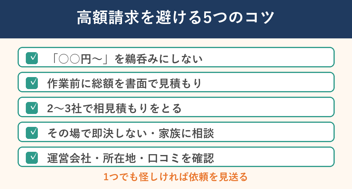 高額請求を避けるためのチェックリスト