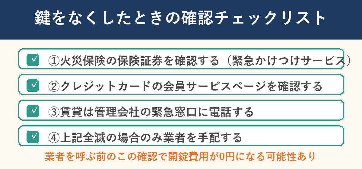 鍵をなくしたときの確認チェックリスト
