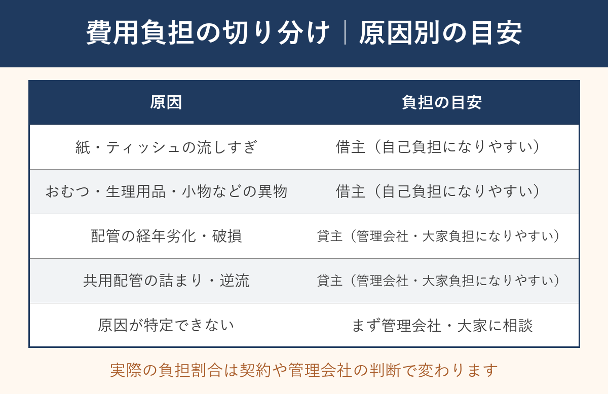 費用負担の切り分け 原因別の目安