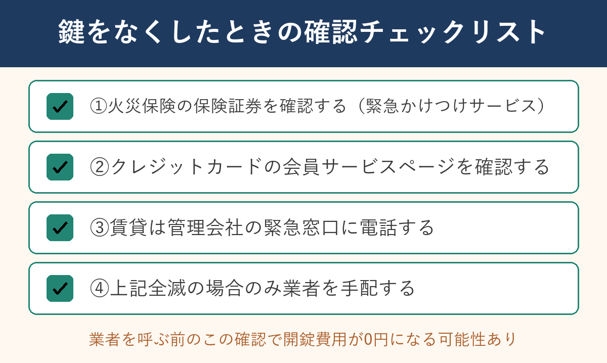 鍵をなくしたときの確認チェックリスト