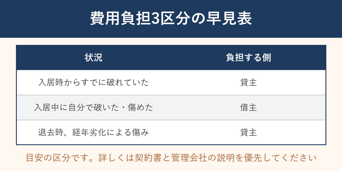 費用負担3区分の早見表